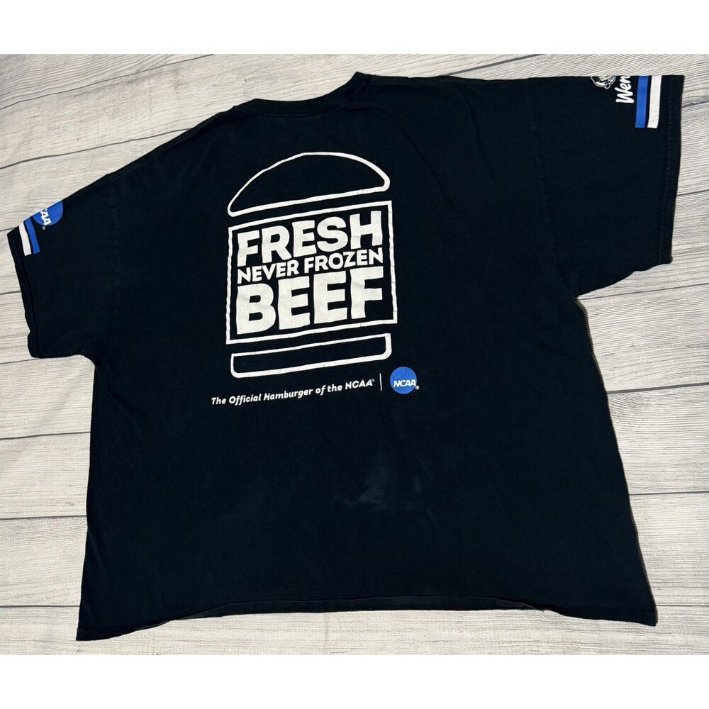 Wendy’s Fresh Never Frozen Beef Graphic T Shirt NCAA Promo Employee Size 2XL HTF
